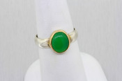 14k and silver two toned Chrysoprase cabochon ring