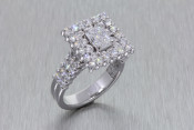14k Emerald Cut Halo Diamond Ring