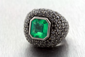 18k emerald black diamond pave ring