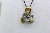 14k two toned diamond 3D rose pendant