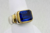 Silver and 18k Imitation Sapphire Ring