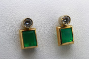 14k two toned rectangle emerald and diamond earrings