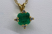 14k Emerald and Diamond Accented Pendant