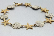 14k Two Toned Starfish and Sand Dollar Bracelet