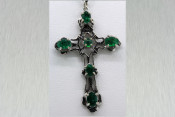14k White Gold Filigree Cross with Emeralds