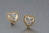 14k yellow gold and diamond heart earrings