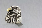 Silver Eagle head ring with a diamond eye and 18k beak