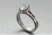 14k white gold halo engagement ring with pink diamonds