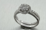 14k white gold halo cluster wedding set