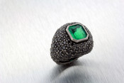 18k emerald black diamond pave ring