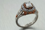 14k white and rose gold engagement ring with diamonds and opals