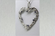 14k White gold Diamond and Sapphire Open Heart Pendant