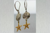 14k Two Toned Starfish and Sand Dollar Earrings